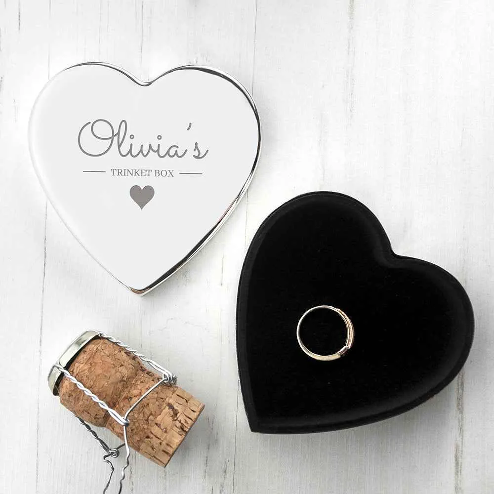 Engraved Contemporary Silver Heart Trinket Box