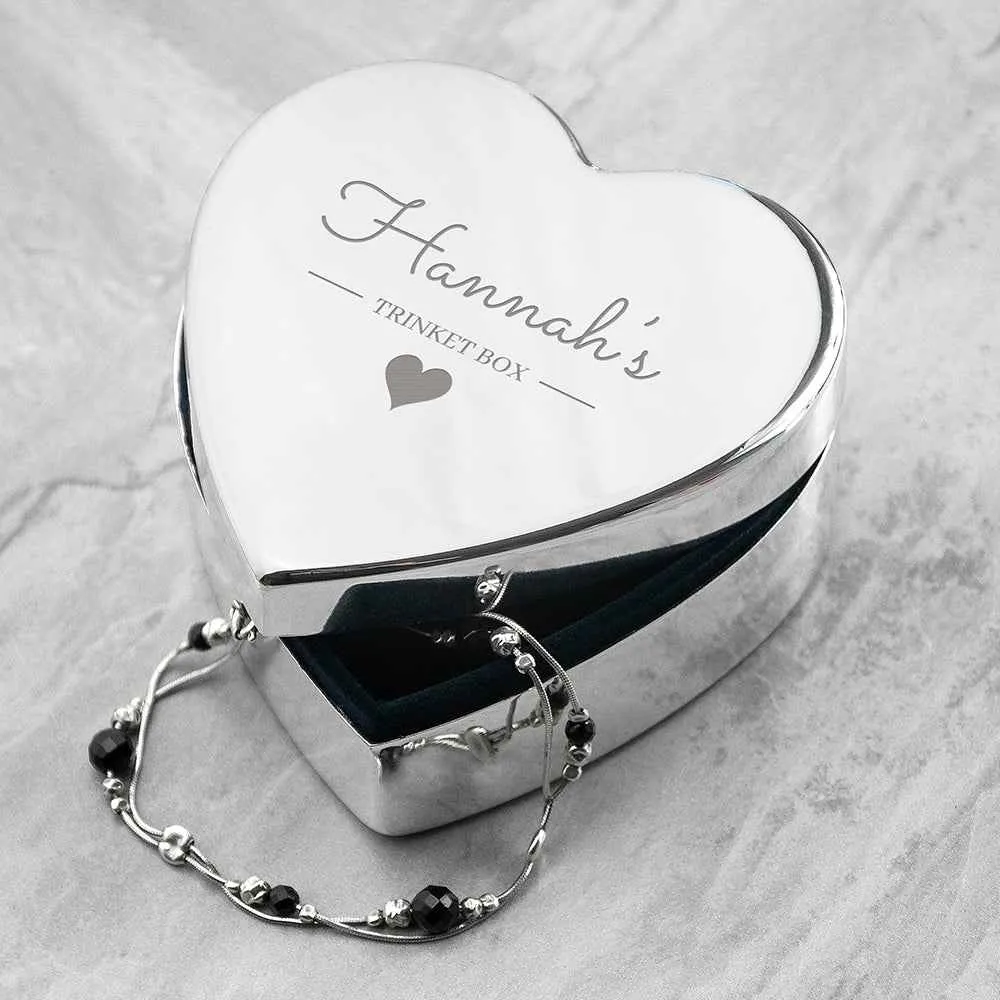 Engraved Contemporary Silver Heart Trinket Box