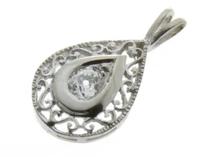 Estate Tear Drop Filigree Diamond Pendant