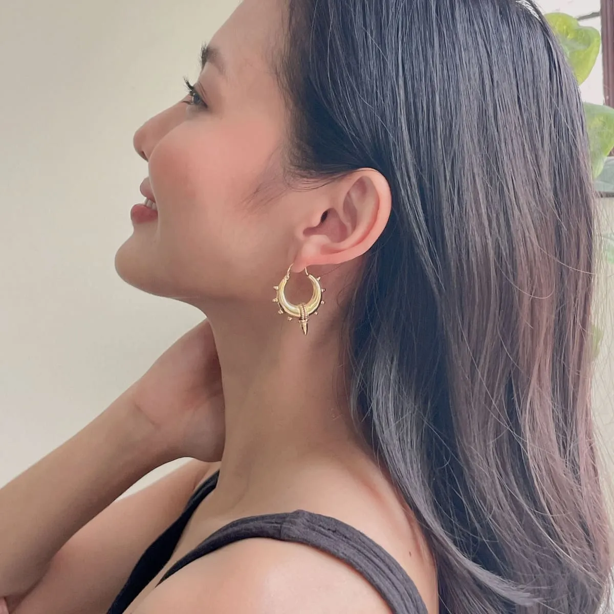 Ethnic Egyptian gold hoops | Sterling silver 25mm tribal hoop | E998