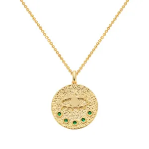Evil Eye Emerald Gold Coin Pendant Necklace for Women