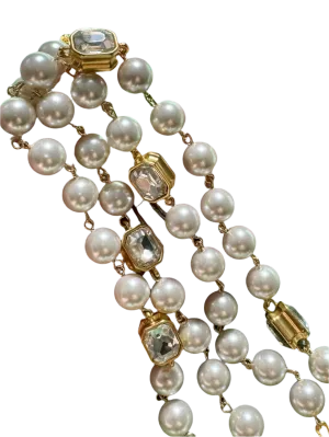 Extra Long French Faux Pearl Crystal Necklace