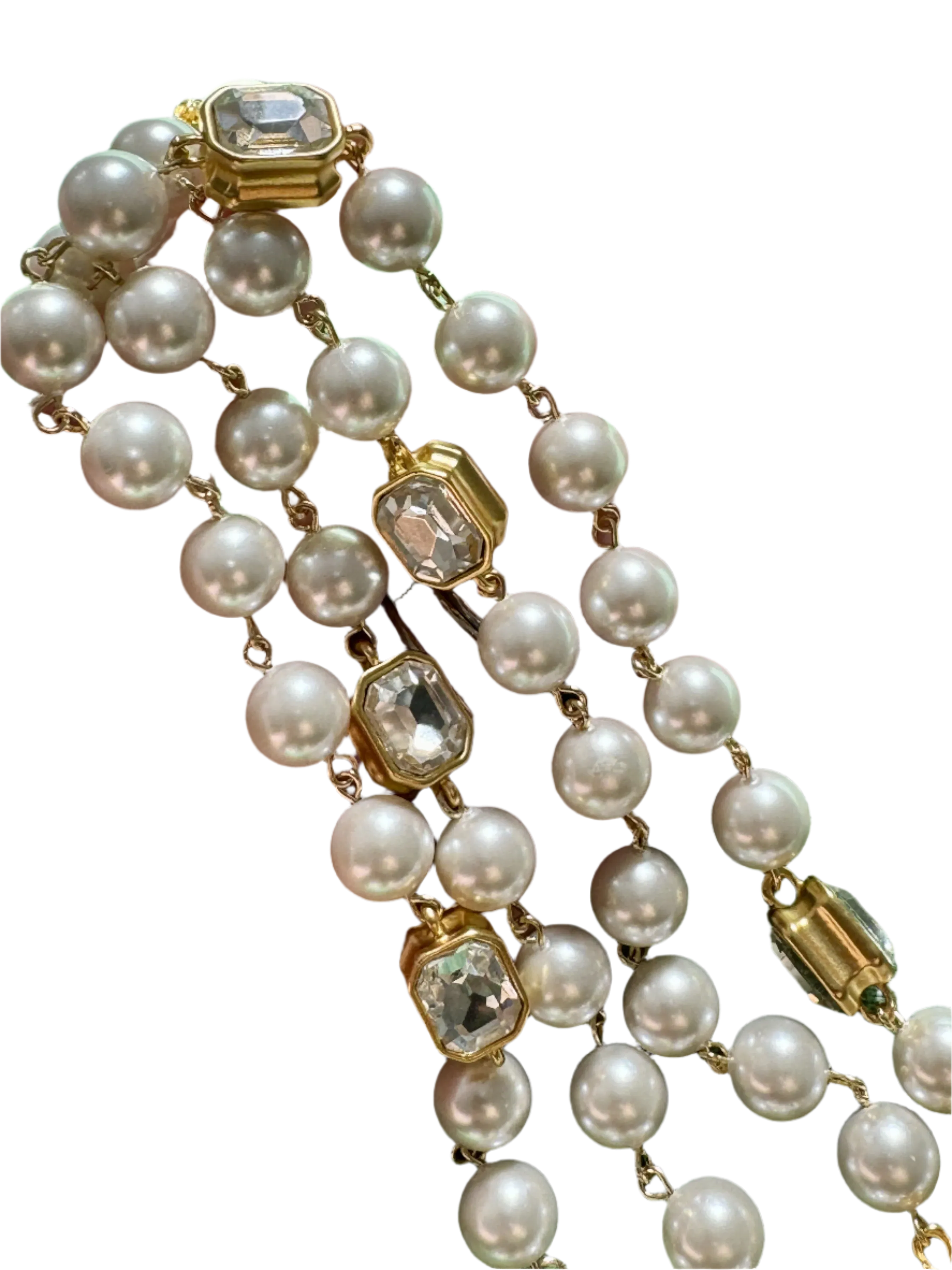 Extra Long French Faux Pearl Crystal Necklace