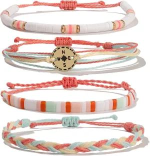 FANCY SHINY Beaded String Bracelets Compass Charm Clay Beads Boho Bracelet Stack Friendship Bracelets for Women