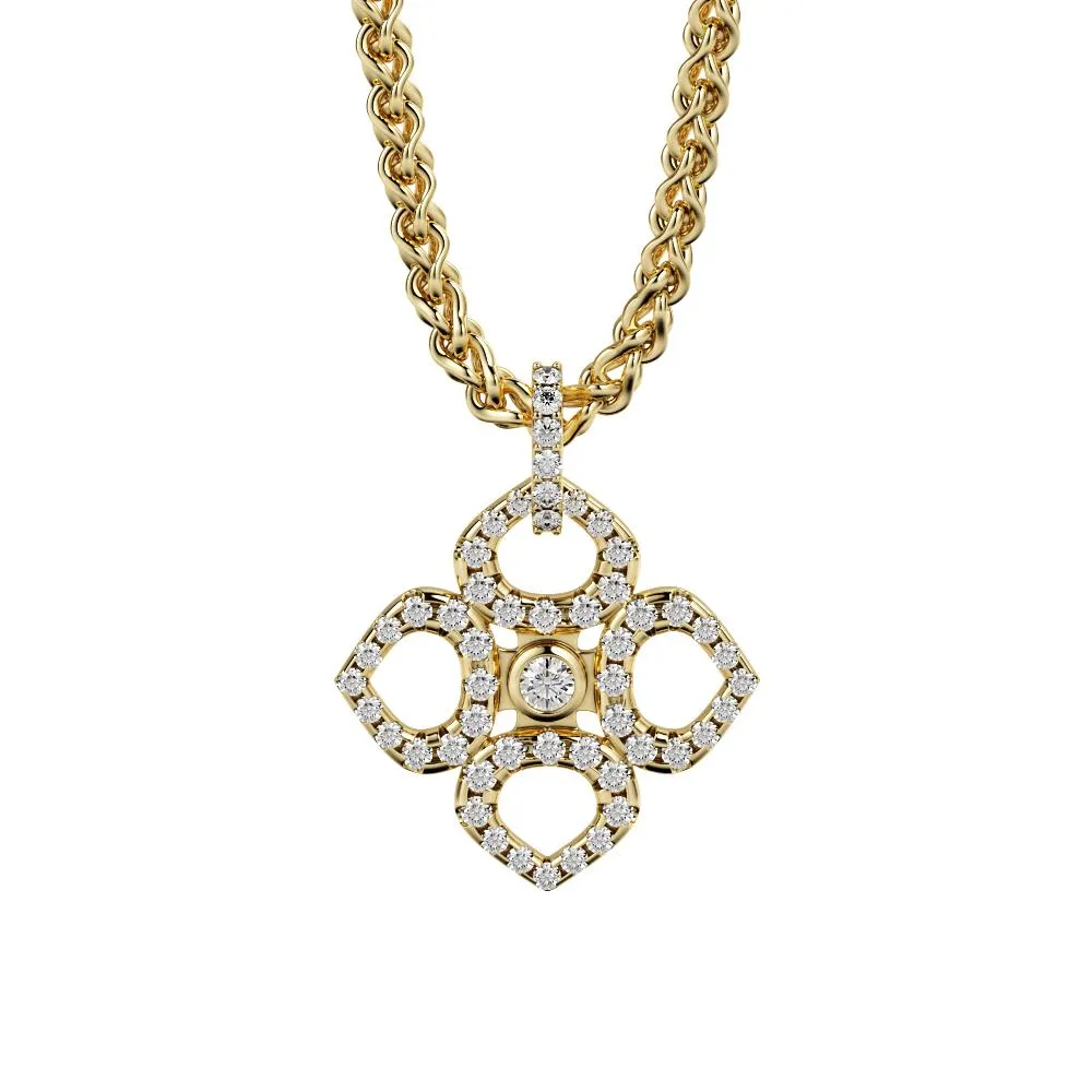 Fire Rainbows Natural Diamond Clover Pendant with a Yellow Gold Necklace