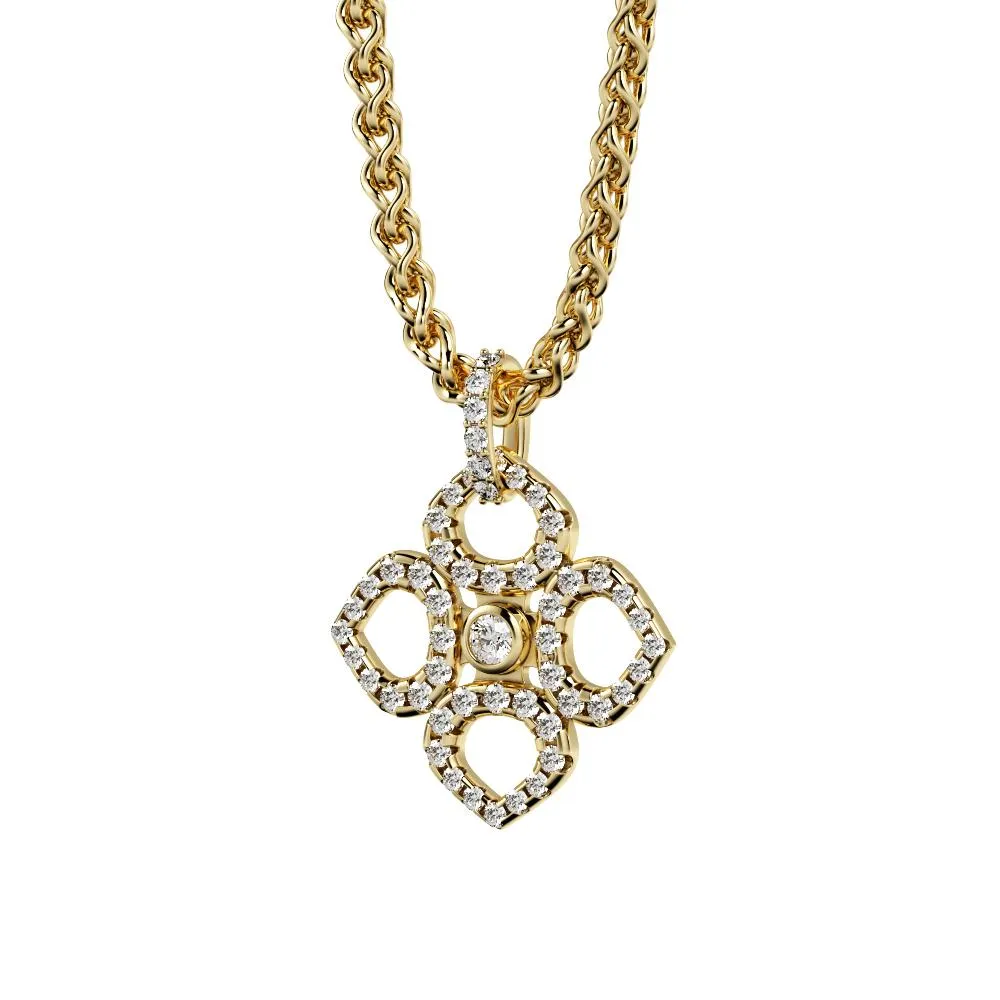 Fire Rainbows Natural Diamond Clover Pendant with a Yellow Gold Necklace