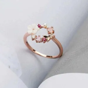 Flowers Crystal Rings Ladies Rose Gold Zircon Jewelry