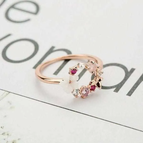 Flowers Crystal Rings Ladies Rose Gold Zircon Jewelry