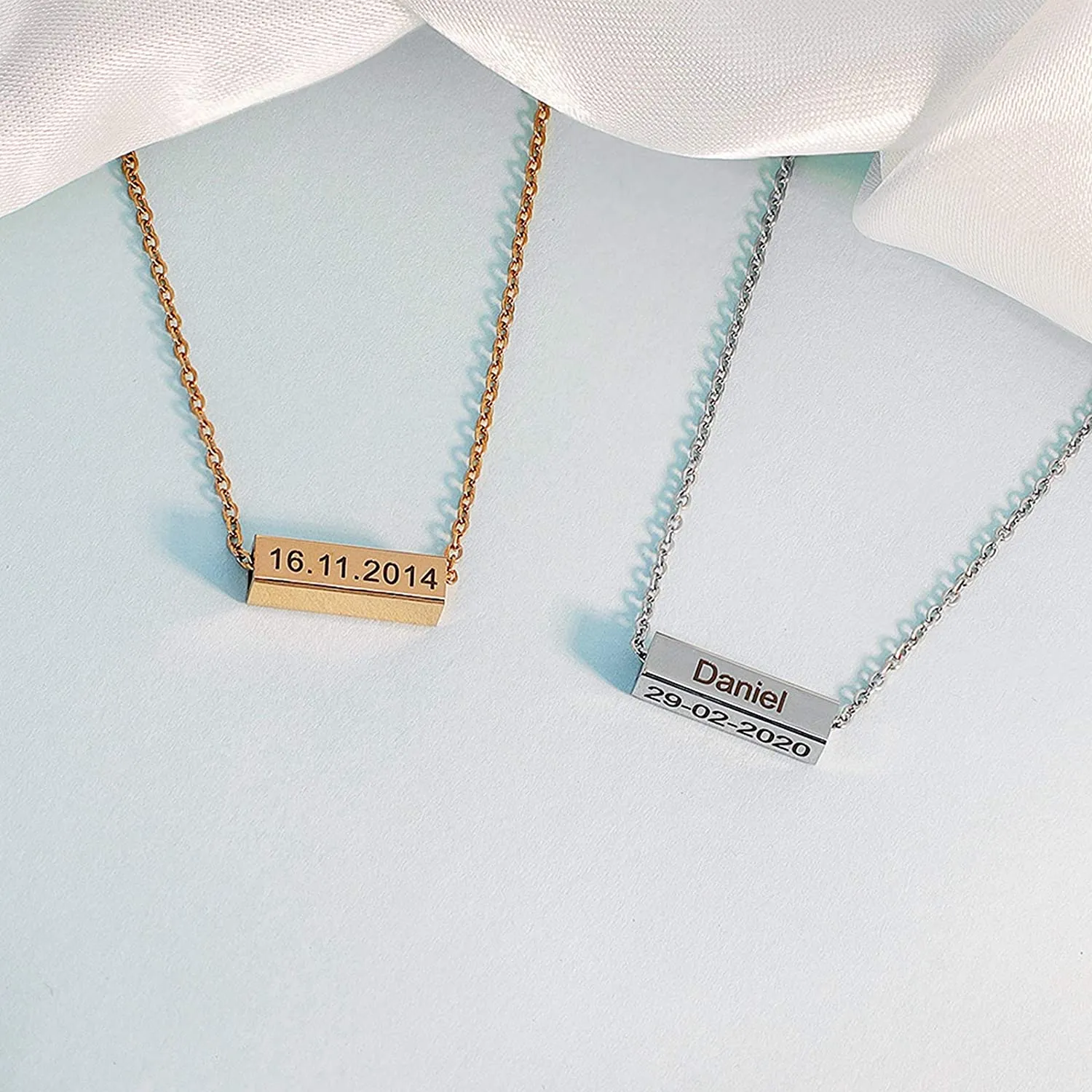 Girls Personalized Name Bar Necklaces Stainless Steel Square Tube Necklace Pendant 4 Sides Customize Letters for Women Girlfriend Mom