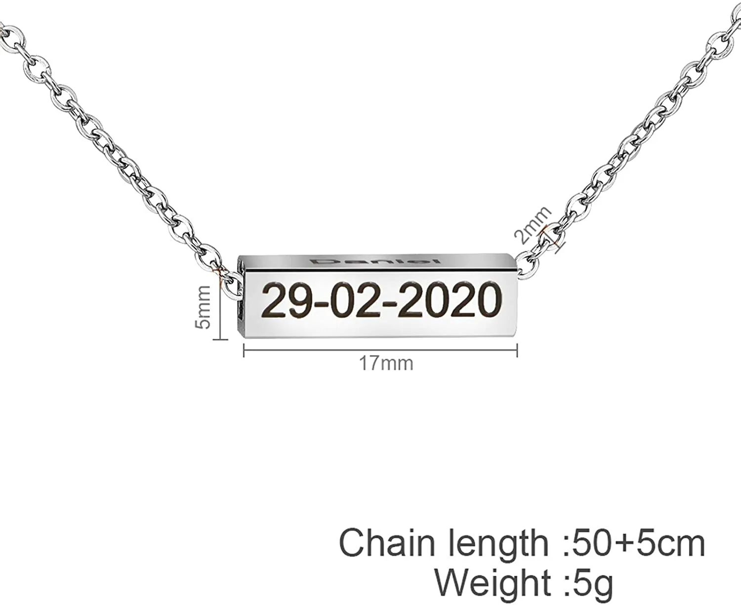 Girls Personalized Name Bar Necklaces Stainless Steel Square Tube Necklace Pendant 4 Sides Customize Letters for Women Girlfriend Mom