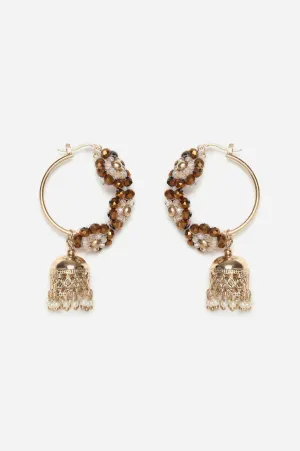 Gold And White Bead Work Hoop Jhumkis