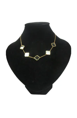 Gold Black MOP Clover 5 Station Necklace