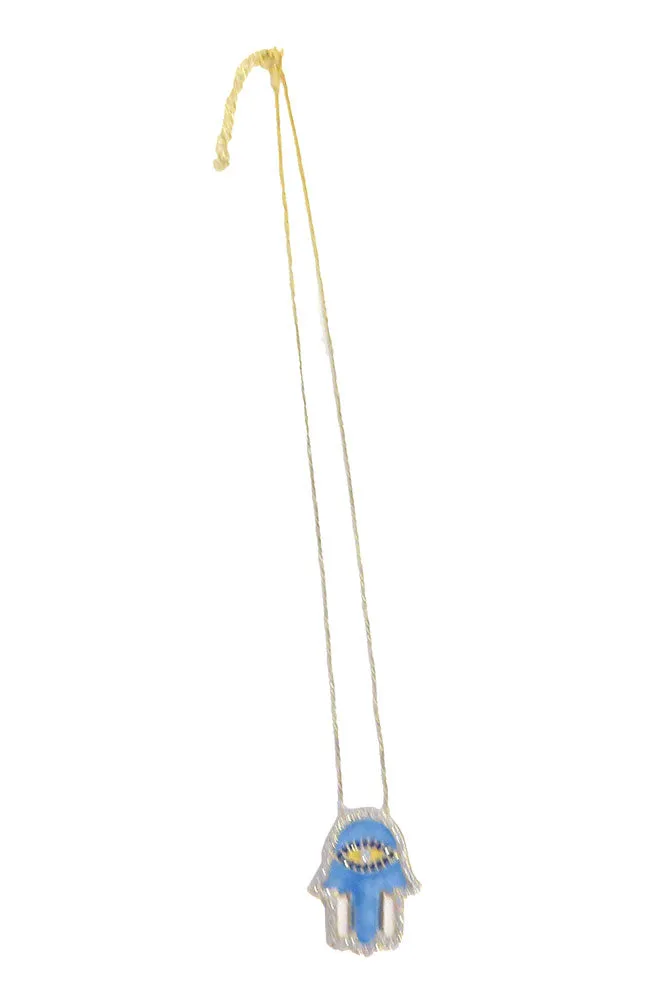 Gold Chain Blue Enamel Hamsa