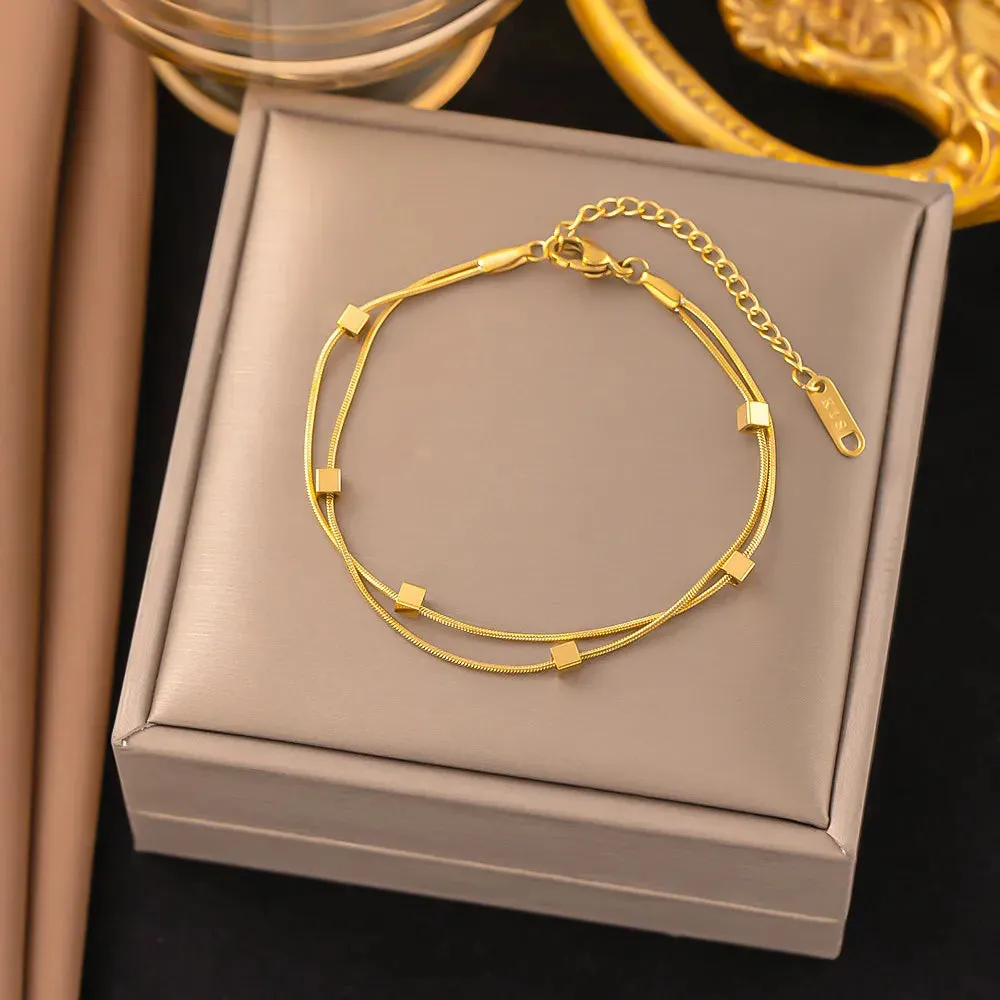 Gold Cube Layered Bracelet