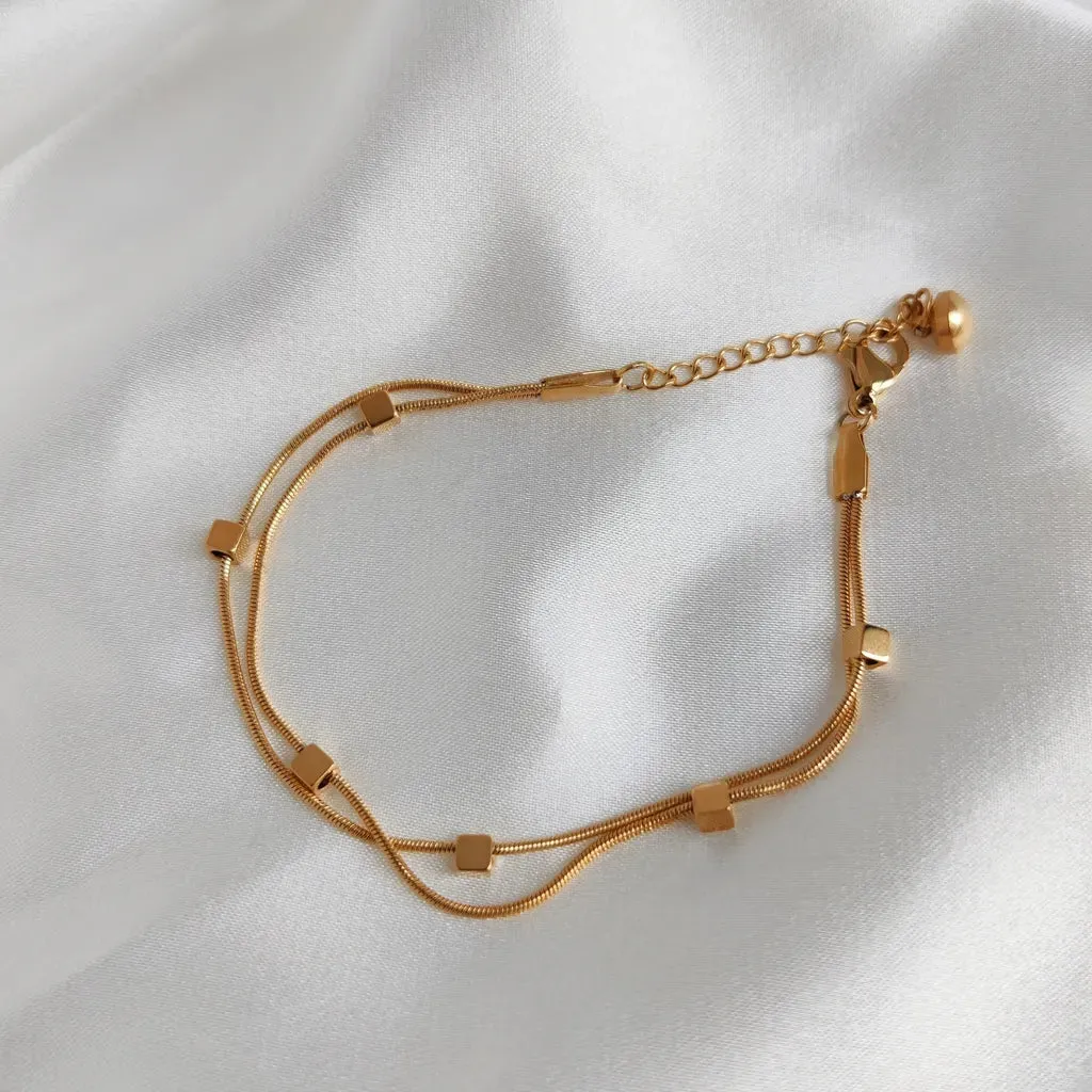 Gold Cube Layered Bracelet
