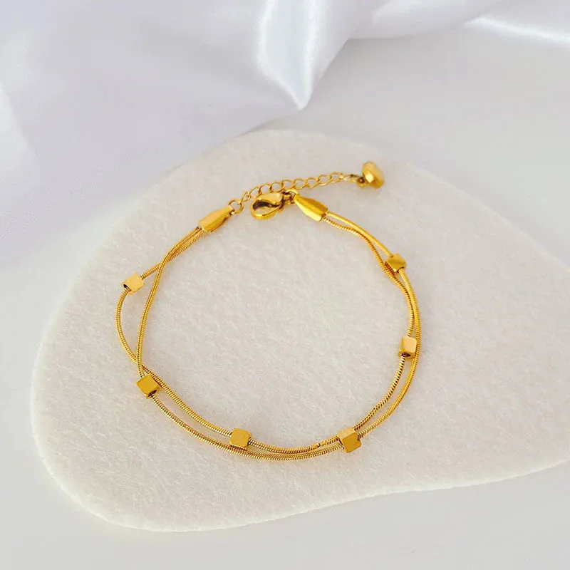 Gold Cube Layered Bracelet