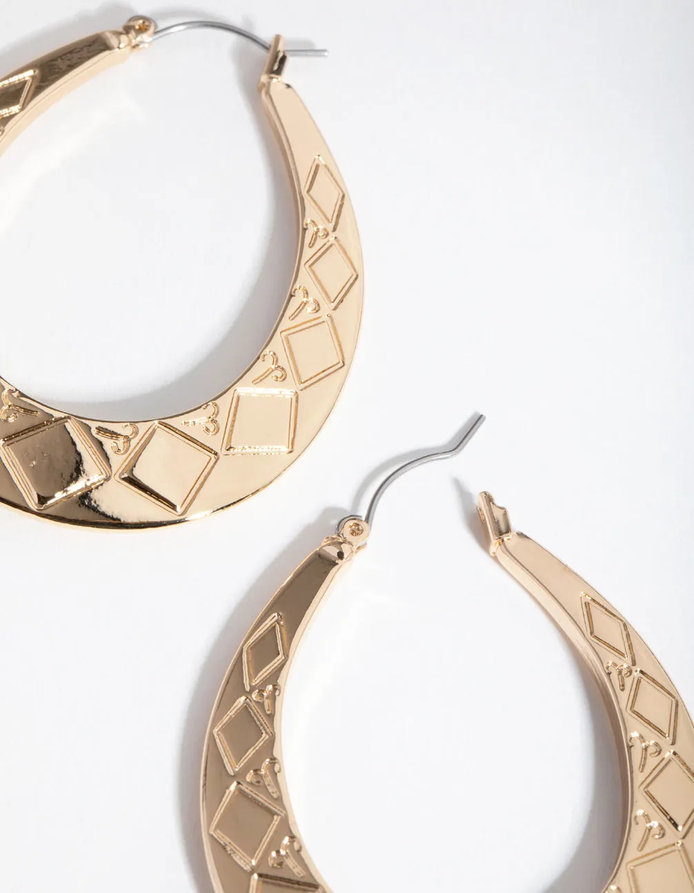 Gold Etched Tear Hoop Earrings