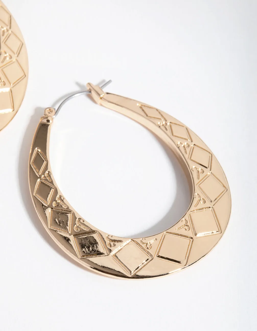 Gold Etched Tear Hoop Earrings