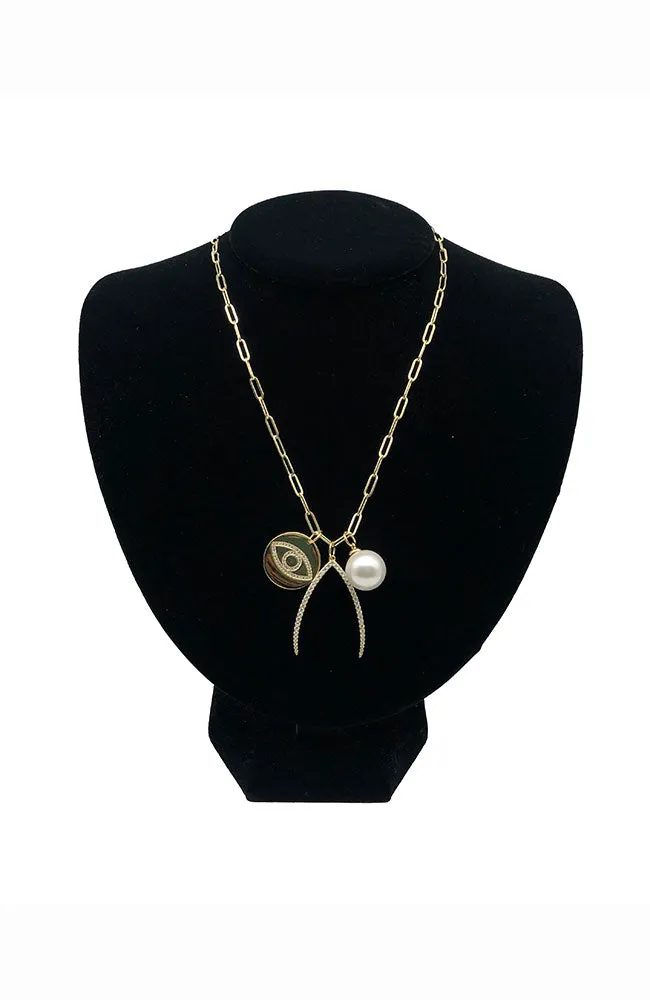 Gold Necklace Wishbone,Pearl,EE