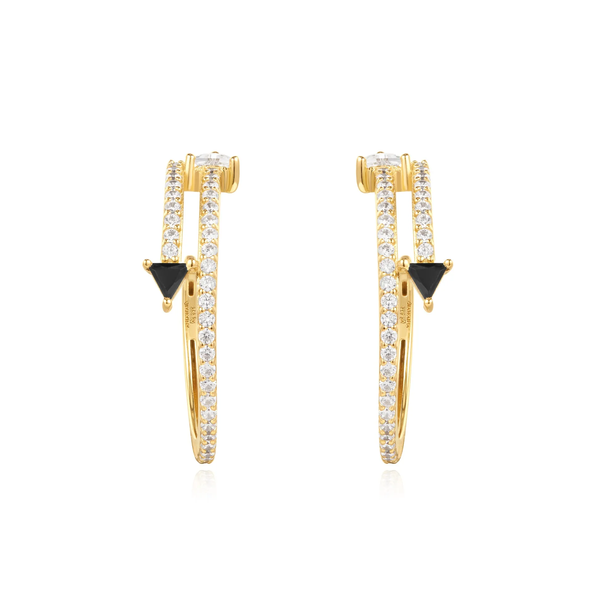 Gold Pave Double Arrow Stud Hoops