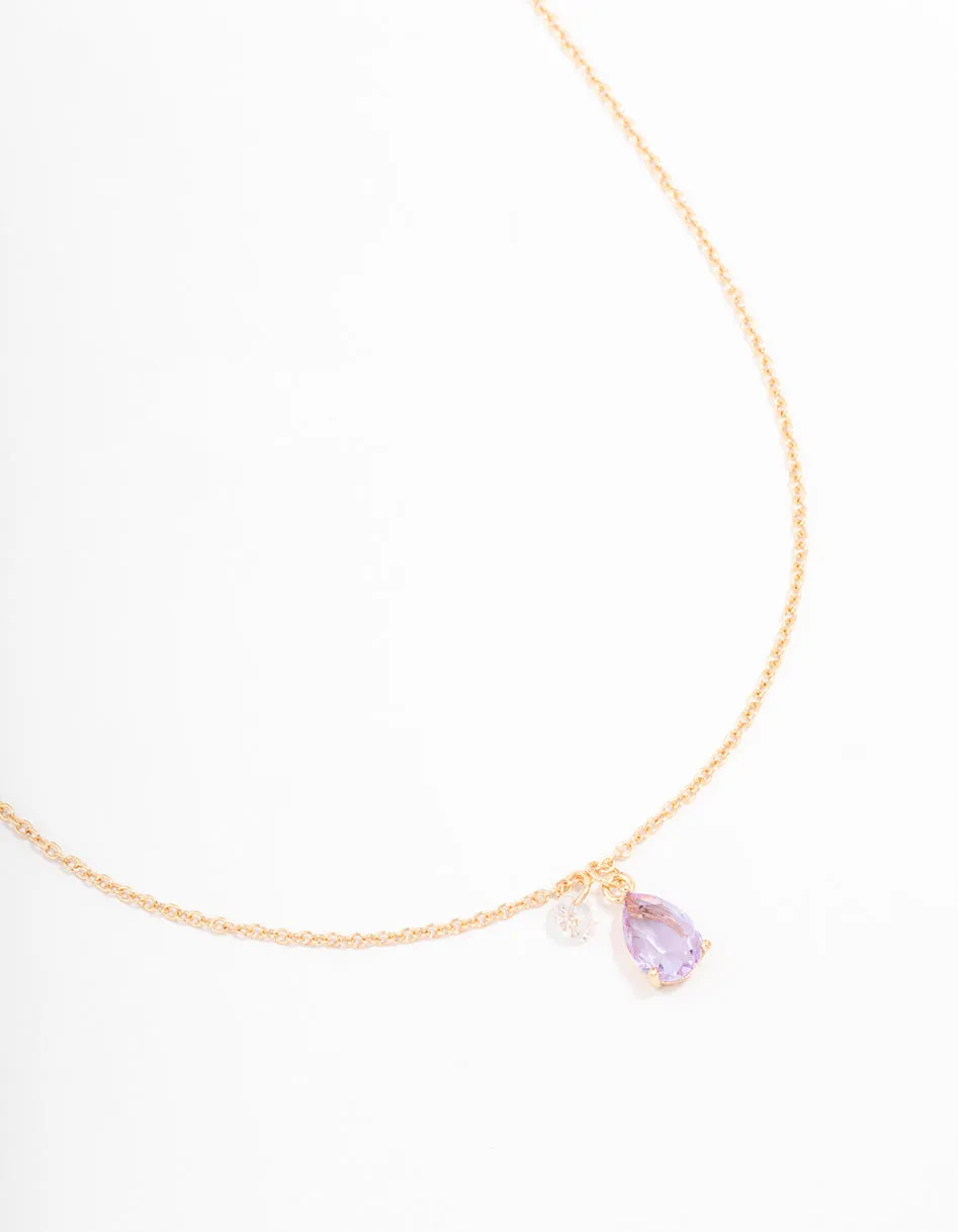 Gold Pear Acrylic Lilac Stone Pendant Necklace