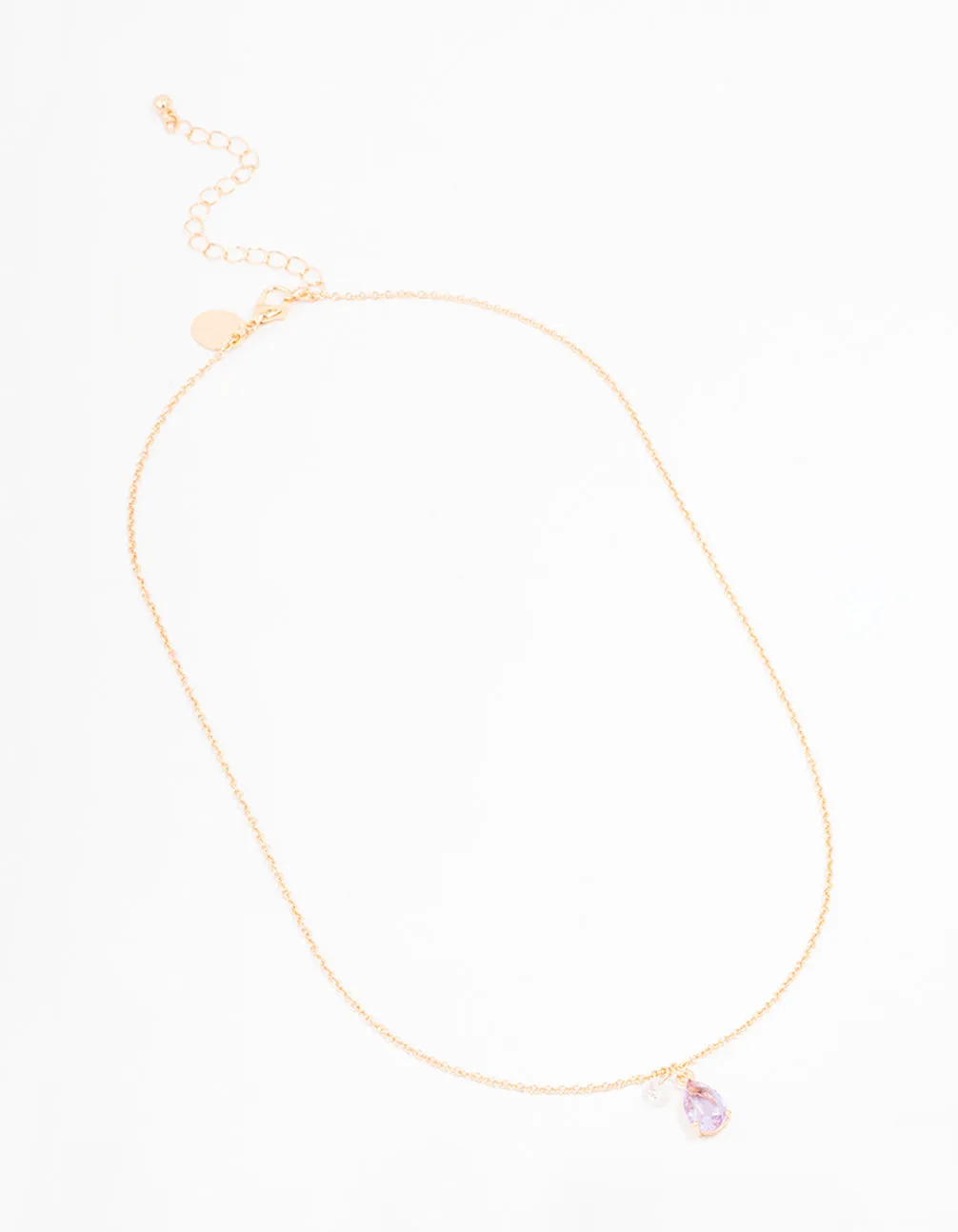 Gold Pear Acrylic Lilac Stone Pendant Necklace