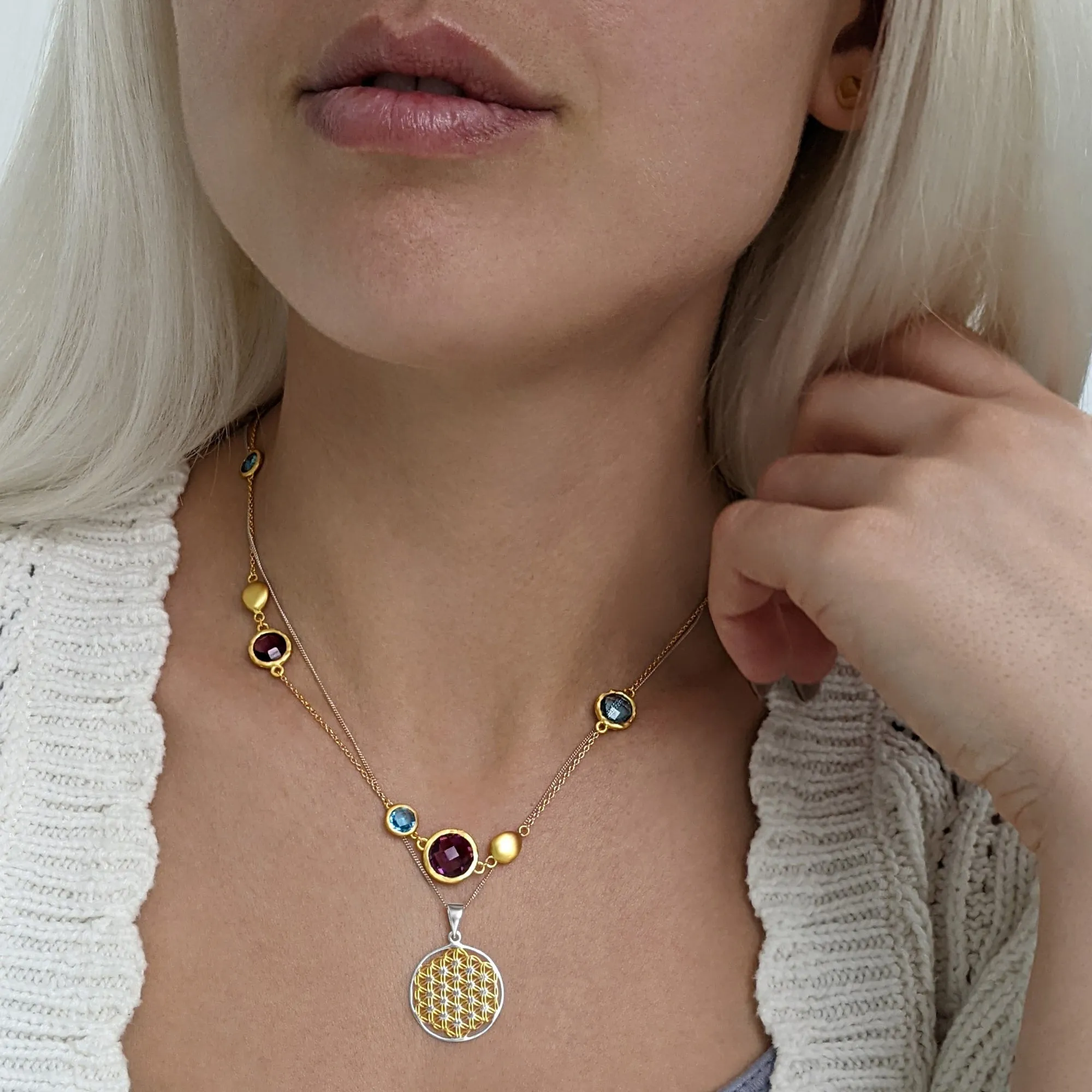 Gold Plated Sterling Silver Flower of Life Mandala Necklace - Filigree Disc Pendant