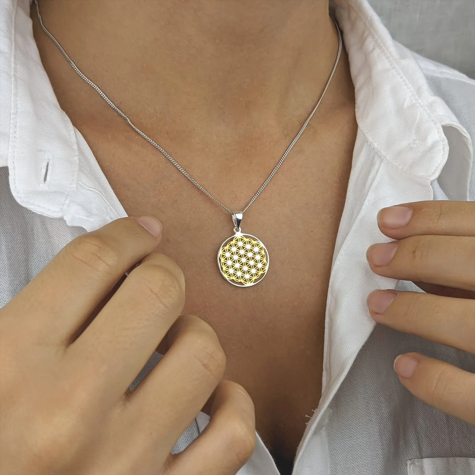 Gold Plated Sterling Silver Flower of Life Mandala Necklace - Filigree Disc Pendant