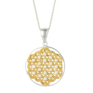 Gold Plated Sterling Silver Flower of Life Mandala Necklace - Filigree Disc Pendant