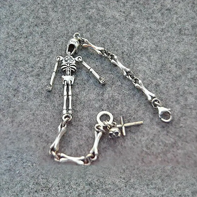 Gothic S925 Silver Skeleton & Cross Bracelet