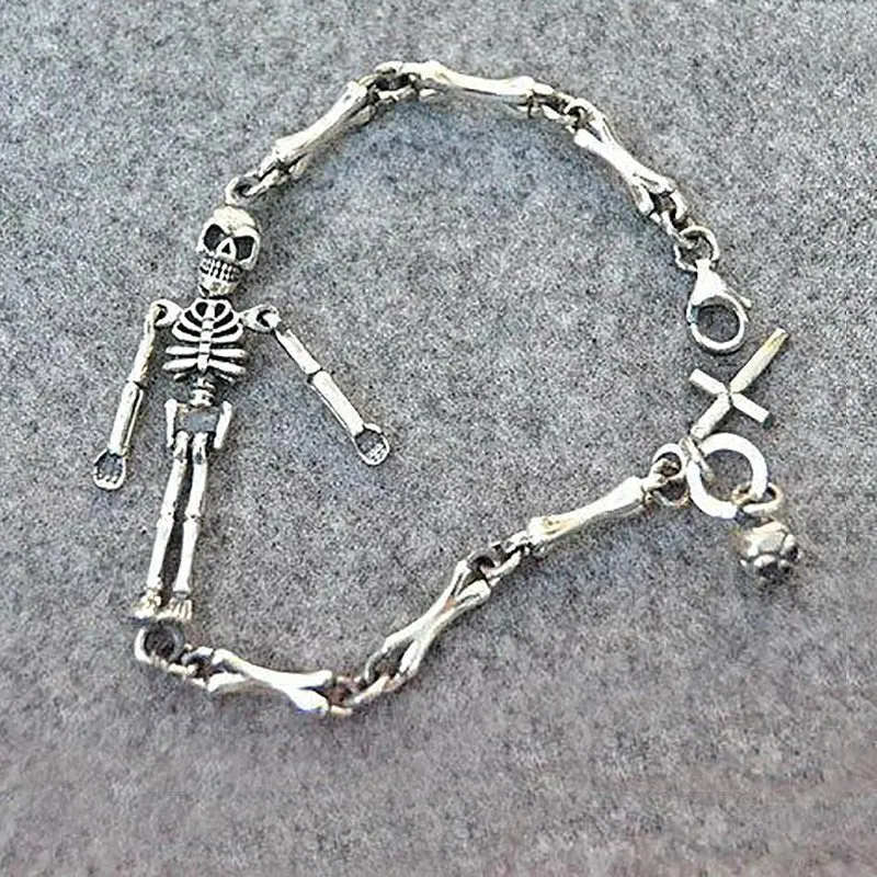 Gothic S925 Silver Skeleton & Cross Bracelet