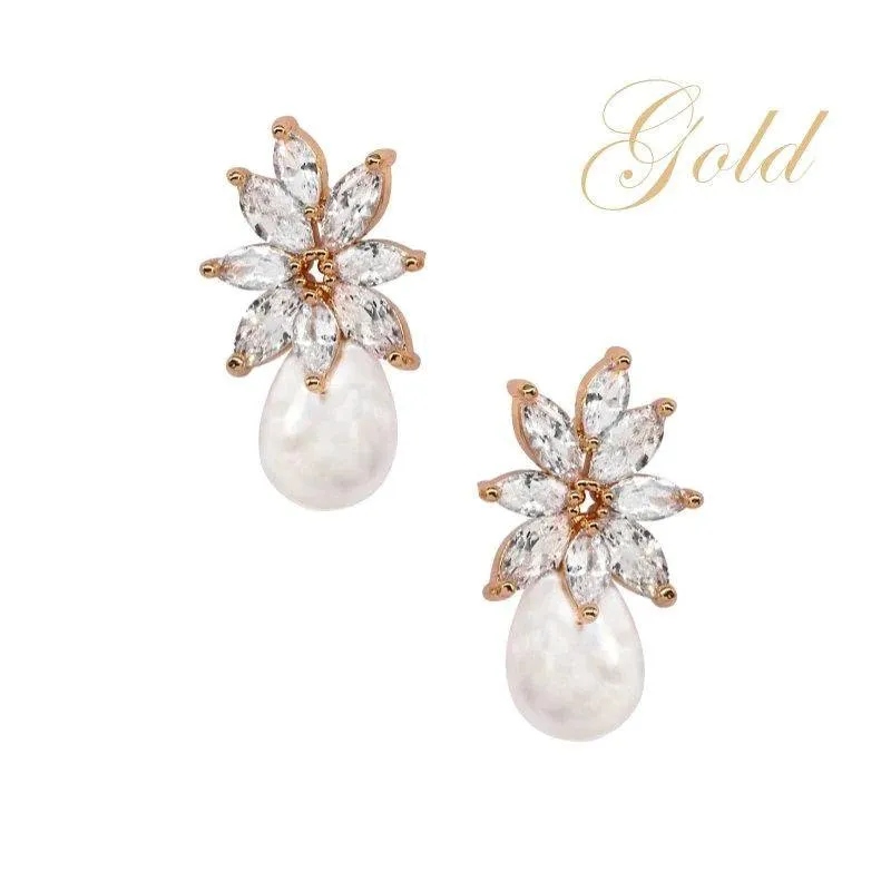 Graceful Pearl Earrings, Gold or Silver, Bridal Jewellery 7288,7309-Silver