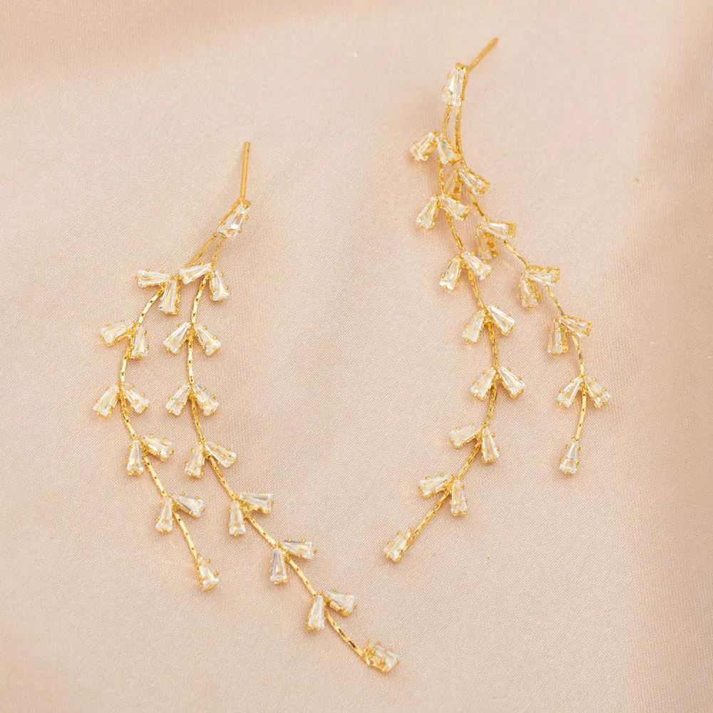 Graceful Willow Zircon and Gold Dangle Earrings