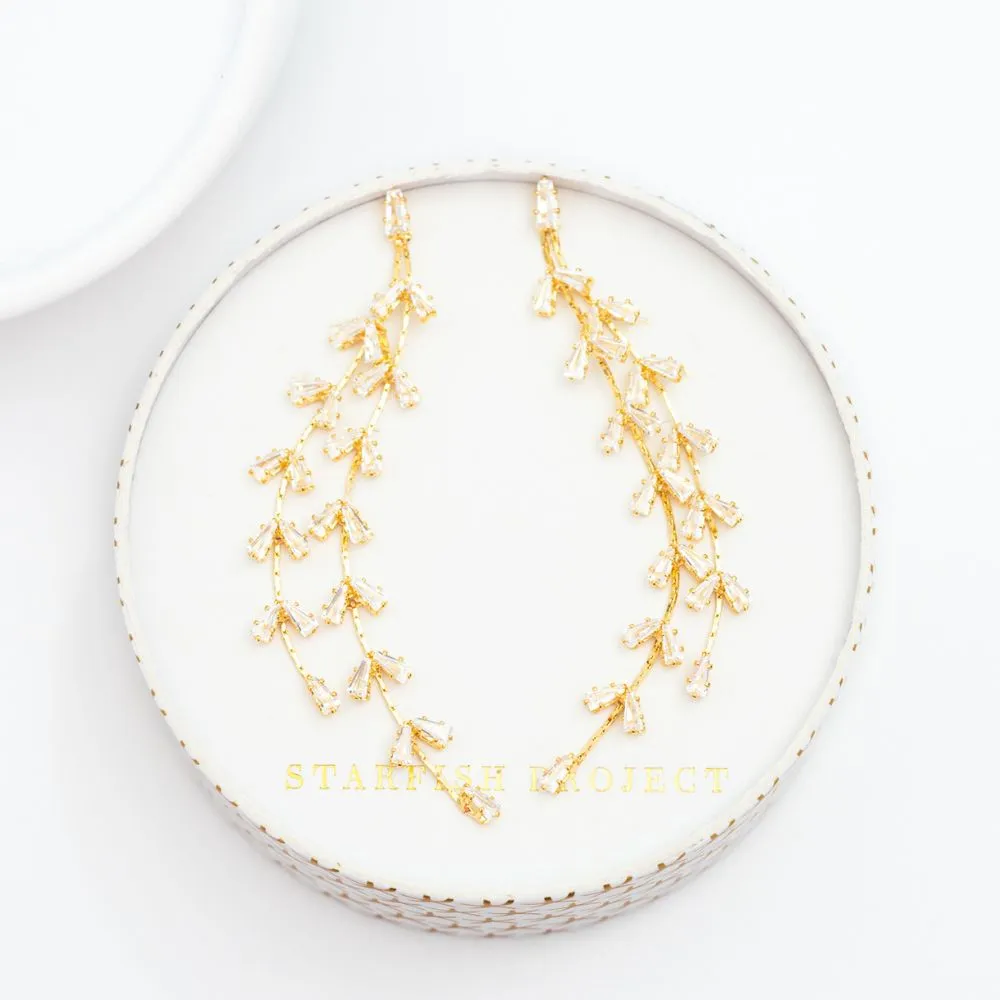 Graceful Willow Zircon and Gold Dangle Earrings