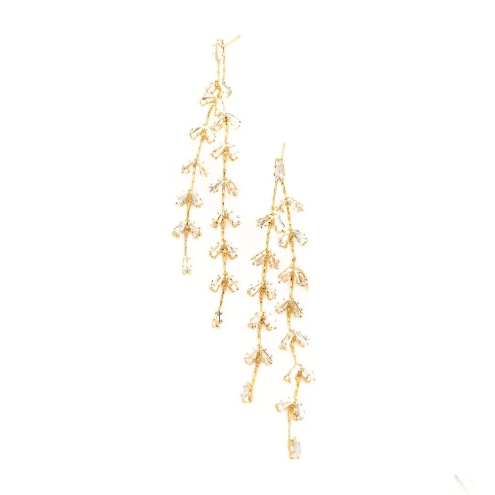 Graceful Willow Zircon and Gold Dangle Earrings
