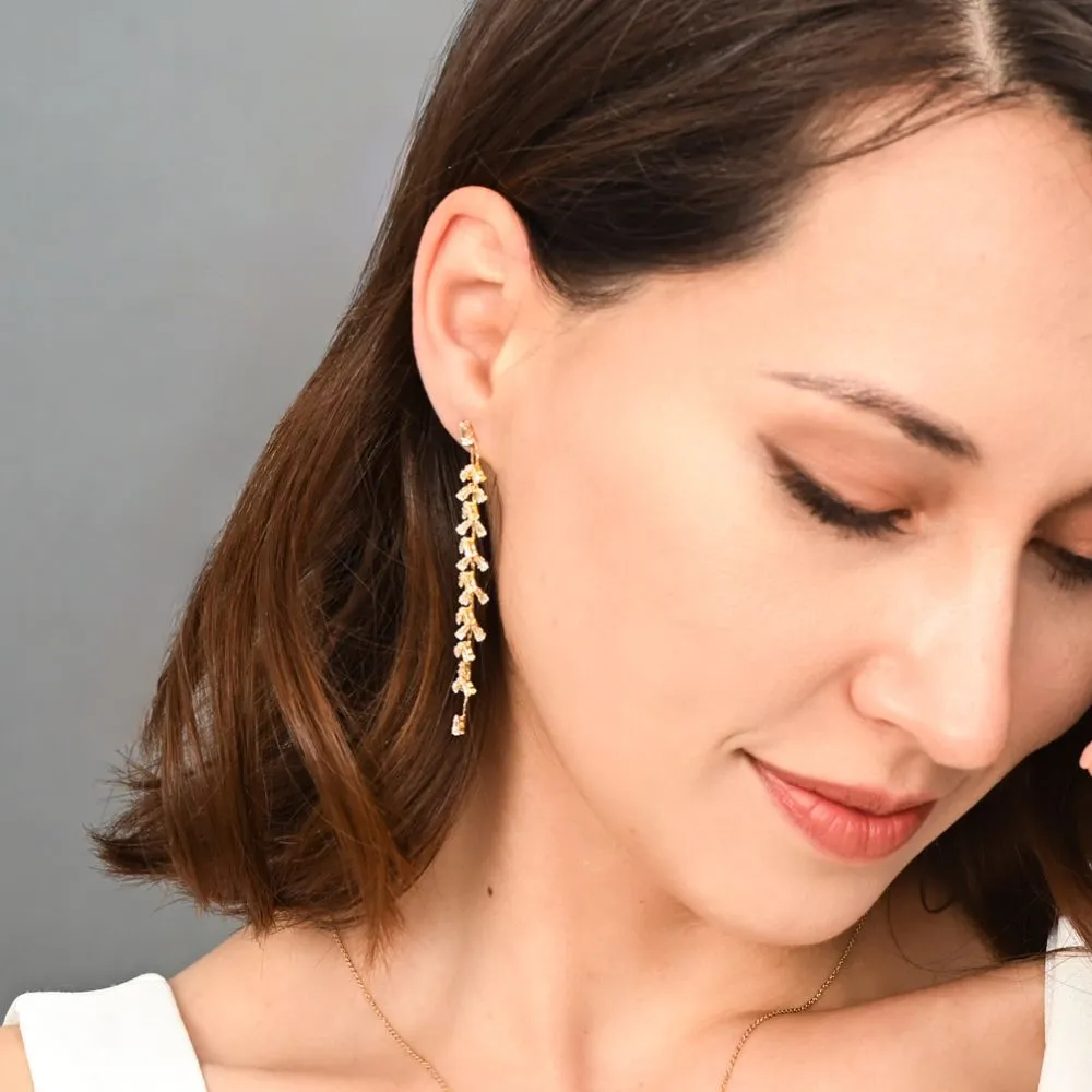Graceful Willow Zircon and Gold Dangle Earrings