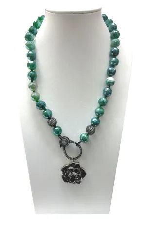 Green Beads GM CZ Flower Pendant