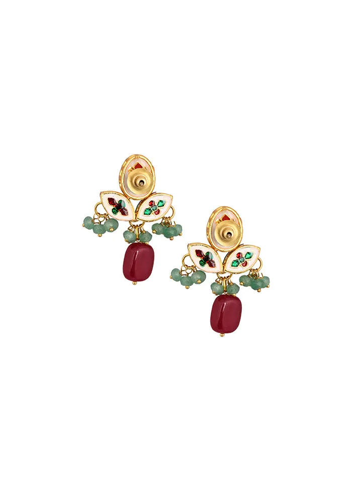 Green Ruby Beaded Kundan Inspired Earrings