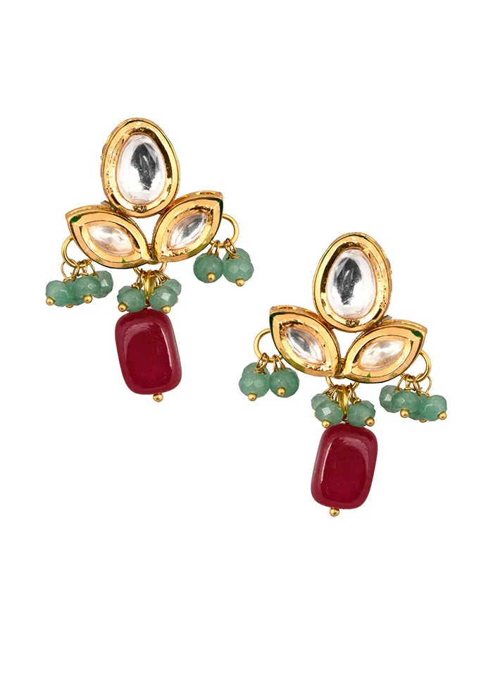 Green Ruby Beaded Kundan Inspired Earrings