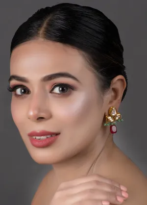 Green Ruby Beaded Kundan Inspired Earrings