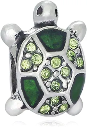 Green Sea Turtle with Crystals Charm Bead for Charms Bracelets