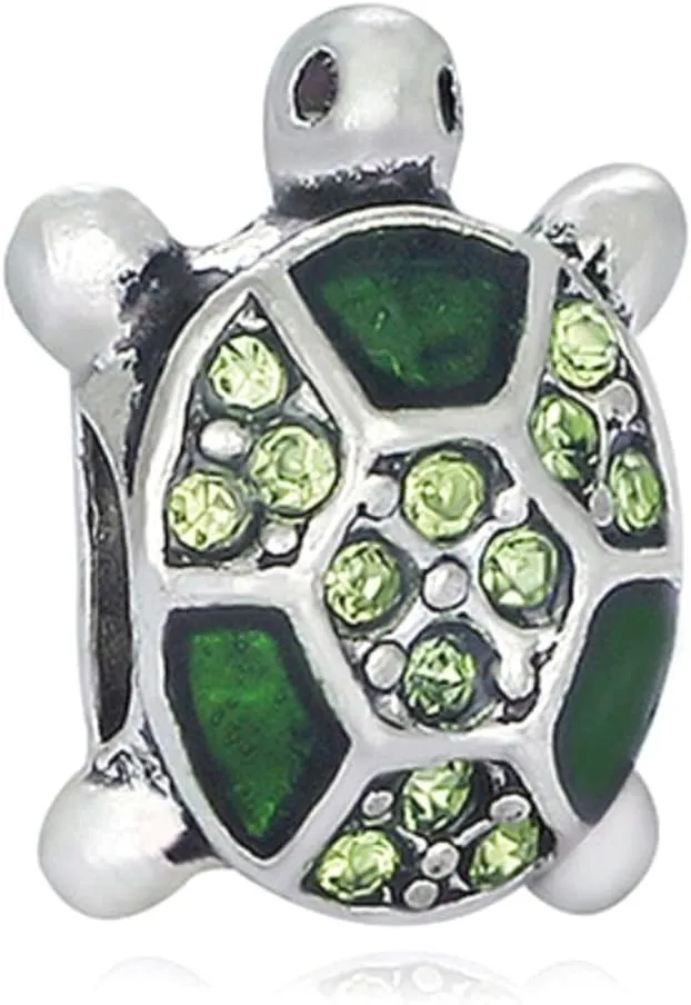 Green Sea Turtle with Crystals Charm Bead for Charms Bracelets
