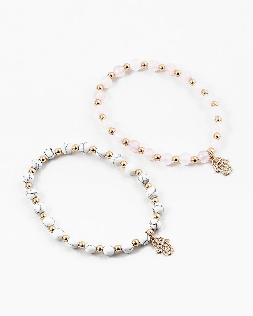 Hamsa Charm on Stone Bracelet