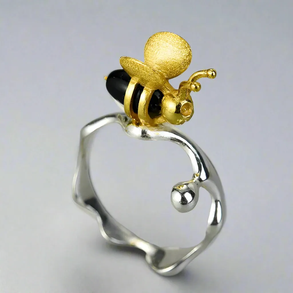 Handmade Bee and Dripping Honey Rings