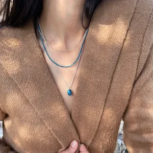 Handmade Silver Multi Strand Necklace with Apatite Beads and Blue Tiger's Eye Pendant