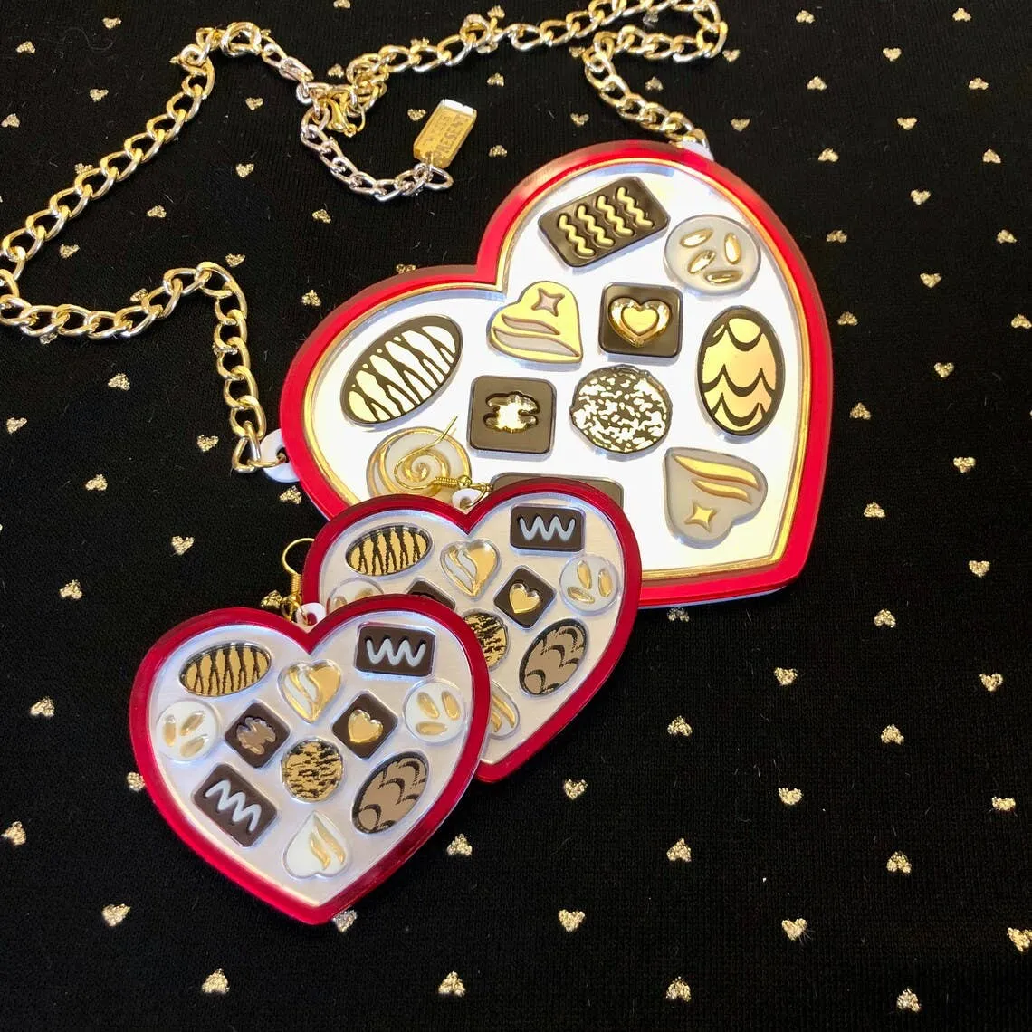 Heart Shaped Chocolate Box Statement Earrings