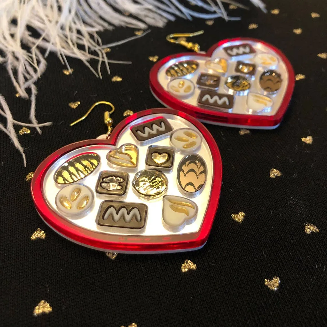 Heart Shaped Chocolate Box Statement Earrings