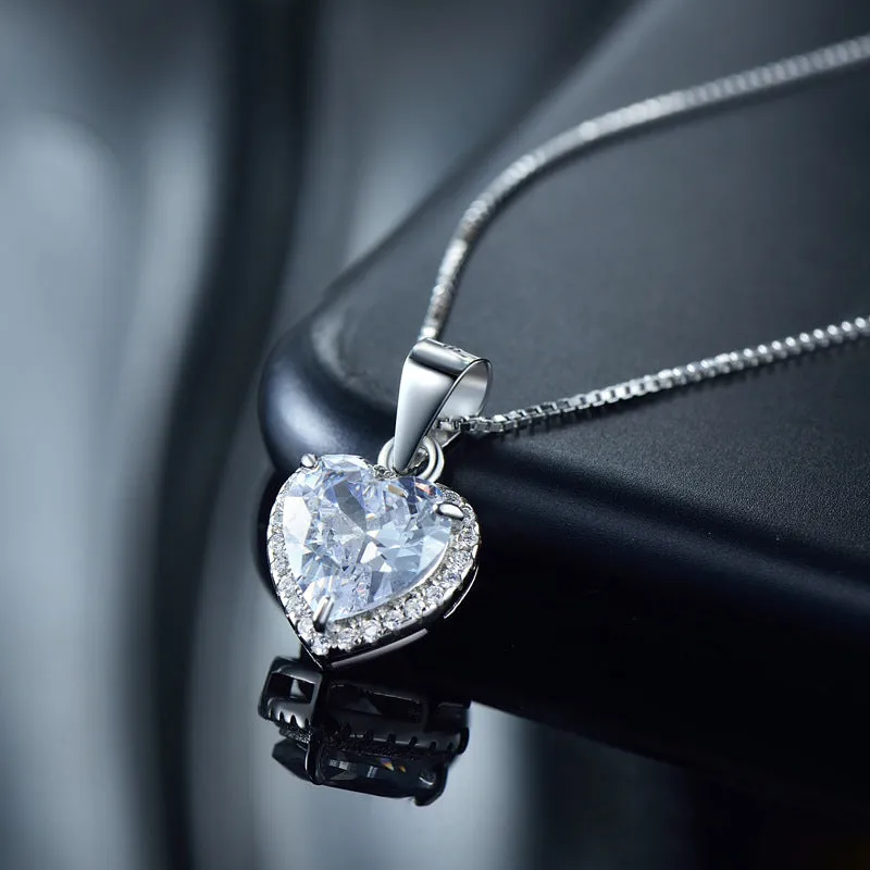 Heart-shaped Zircon Sterling Silver Necklace with Elegant Pendants