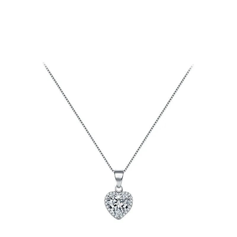 Heart-shaped Zircon Sterling Silver Necklace with Elegant Pendants