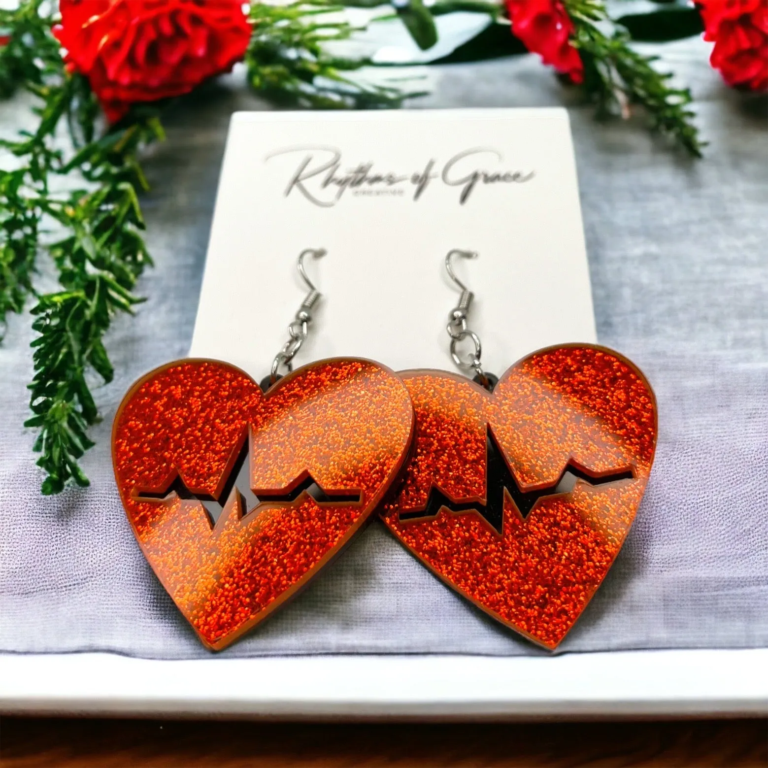 Heartbeat Earrings - Nurse Earrings, Cardiology Earrings, Cardiologist Gift, Heart Attack, CPR Instructor, Handmade Earrings
